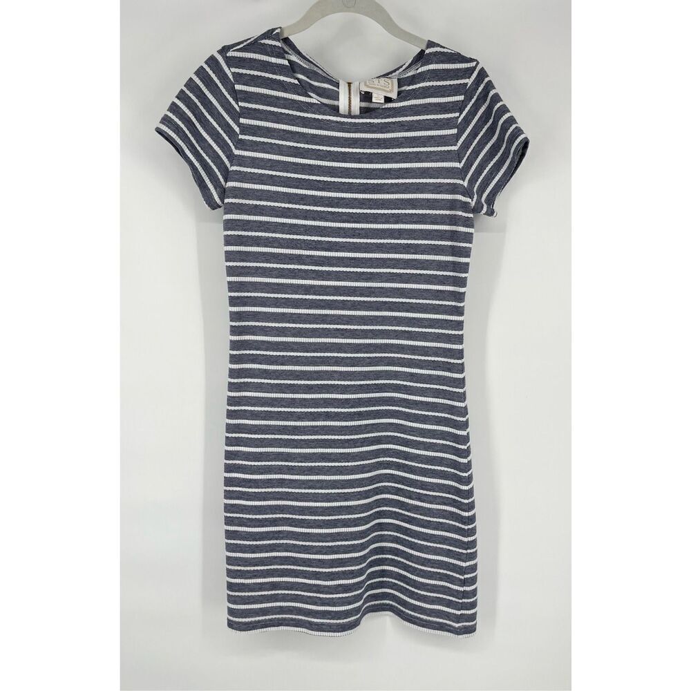 Sail To Sable Short Sleeve Cotton Knit Dress Blue w Rope Like Stripes Size Small